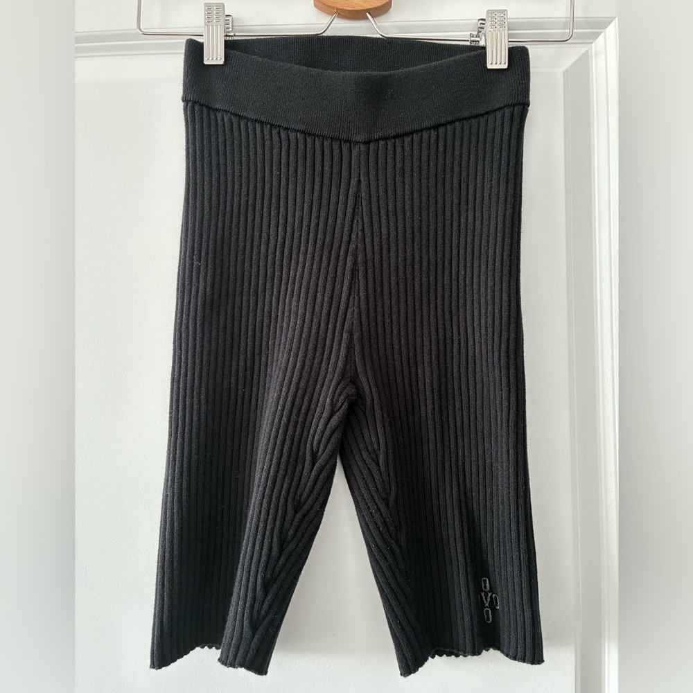 Drake’s OVO Size M Thick Ribbed Knit Biker Shorts with Logo - Black
